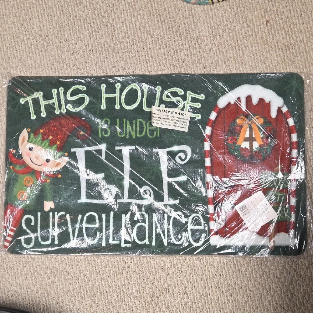 Elf Surveillance Holiday Doormat